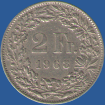 2 франка Швейцарии 1968 года